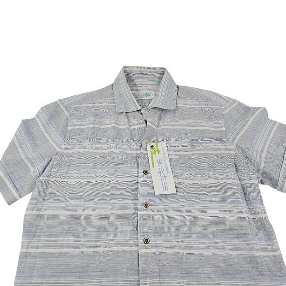 Seaplane Men’s Blue Stripe Button Down Short Sleeve Shirt - Size Large NWT - Picture 9 of 16
